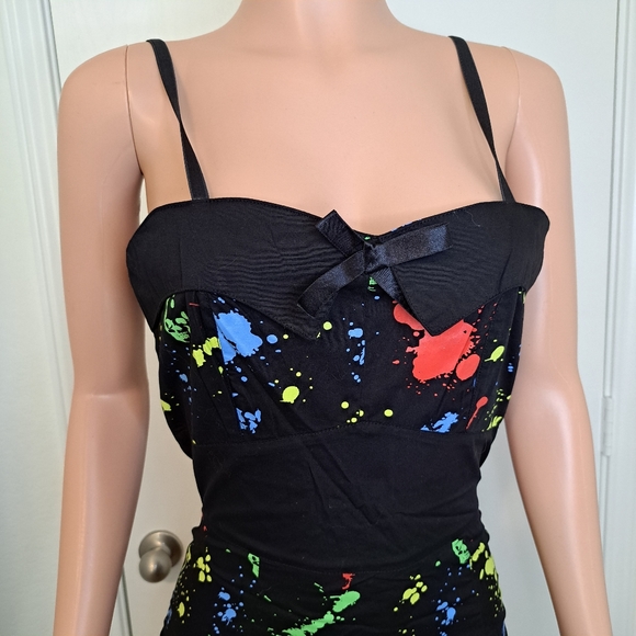 Dead Threads Goth Dress Scene Black Rainbow Paint Splatter Colorful Size Medium - Picture 3 of 13